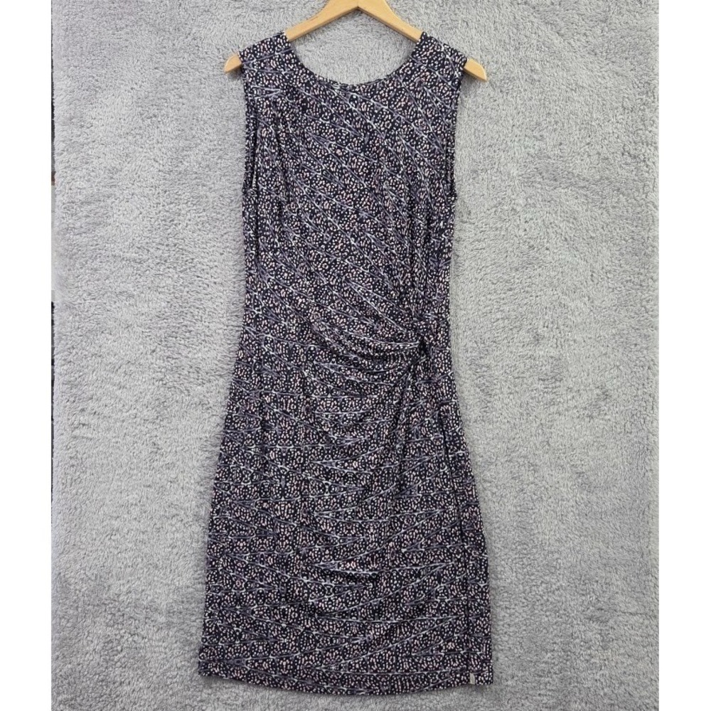 ZOZO Medium Midi Dress Sleeveless Ruched Geometric Abstract Print Mesh Lined